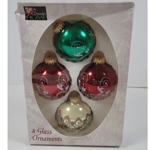 December Home Glass Christmas Ornaments Set of 4 Red Green Cream Reindeer 809412